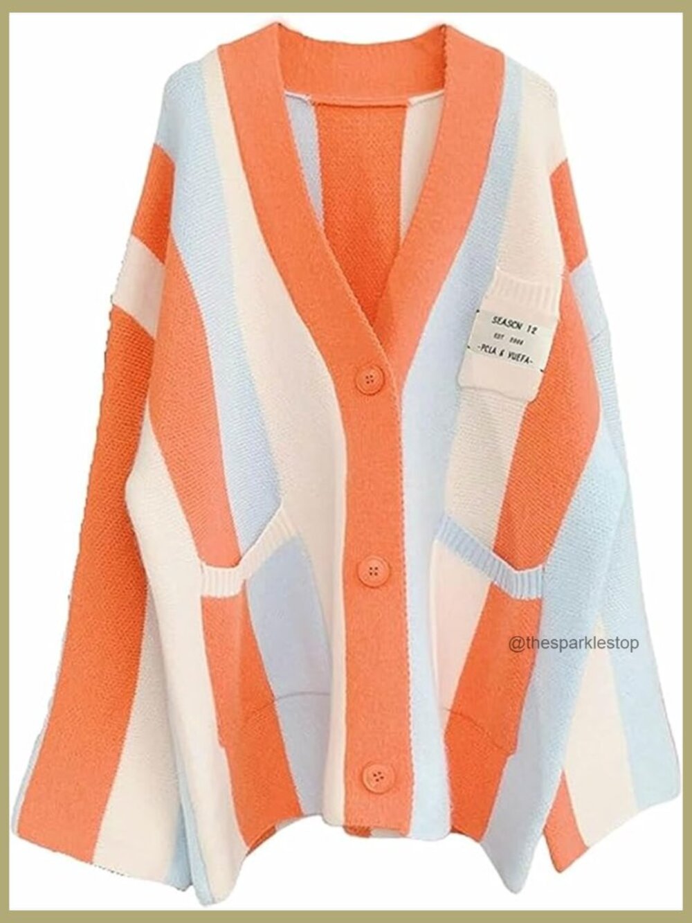Women's Long Sleeve Cable Knit Color Block Striped Cardigan Sweater